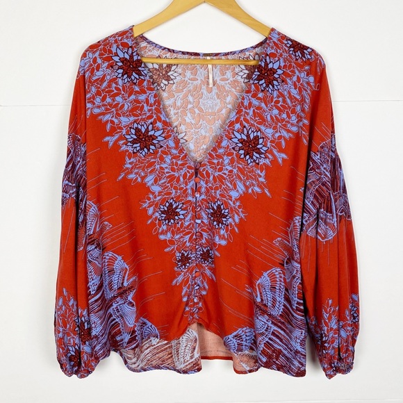Free People Birds Of A Feather Floral Blouse Size Small - Picture 3 of 10